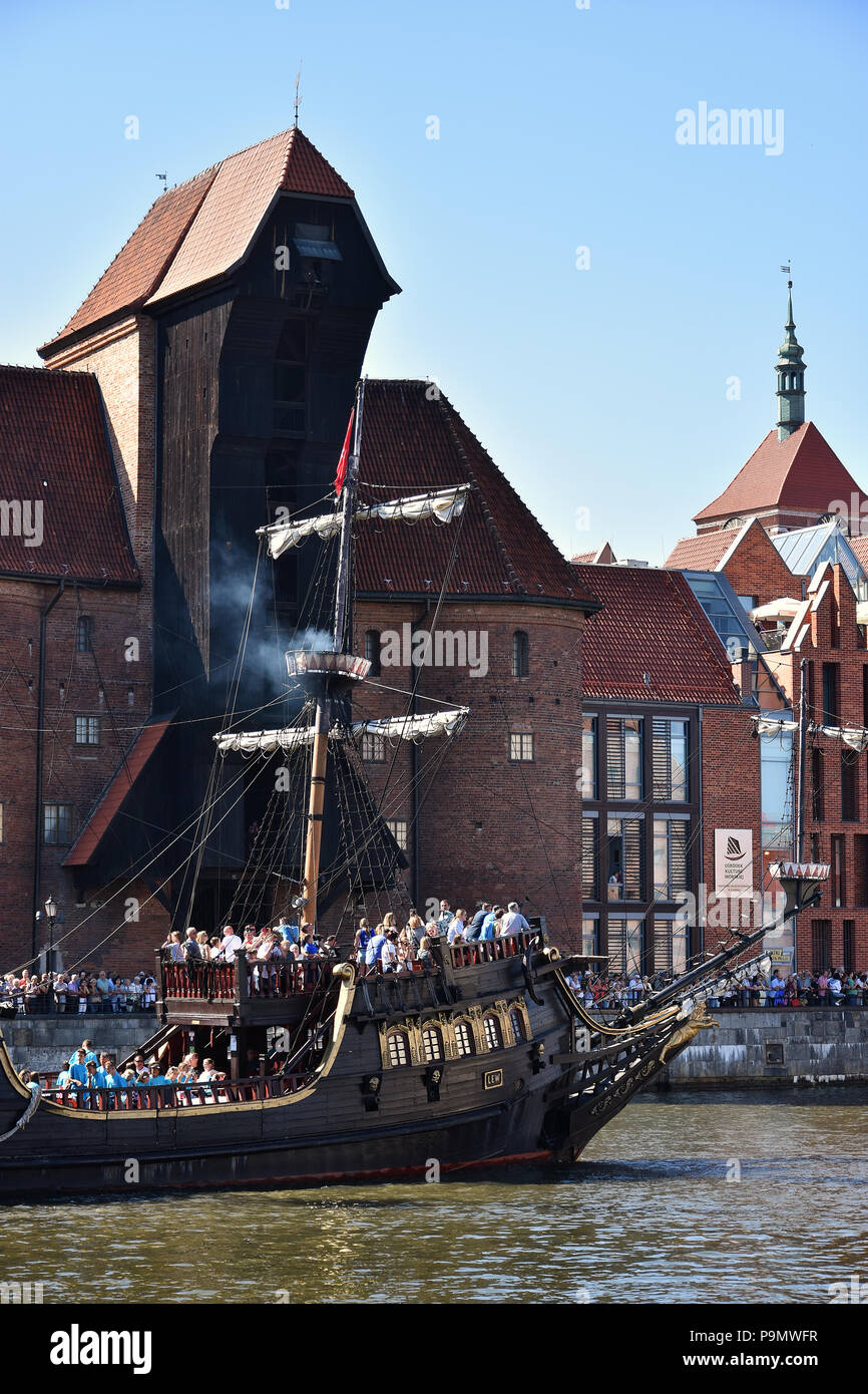 GDANSK, POLAND - JULY 8, 2018. Sailing Ships Parade on Motlawa River during 22nd edition of Baltic Sail  in the Gulf of Gdansk, Poland. Stock Photo