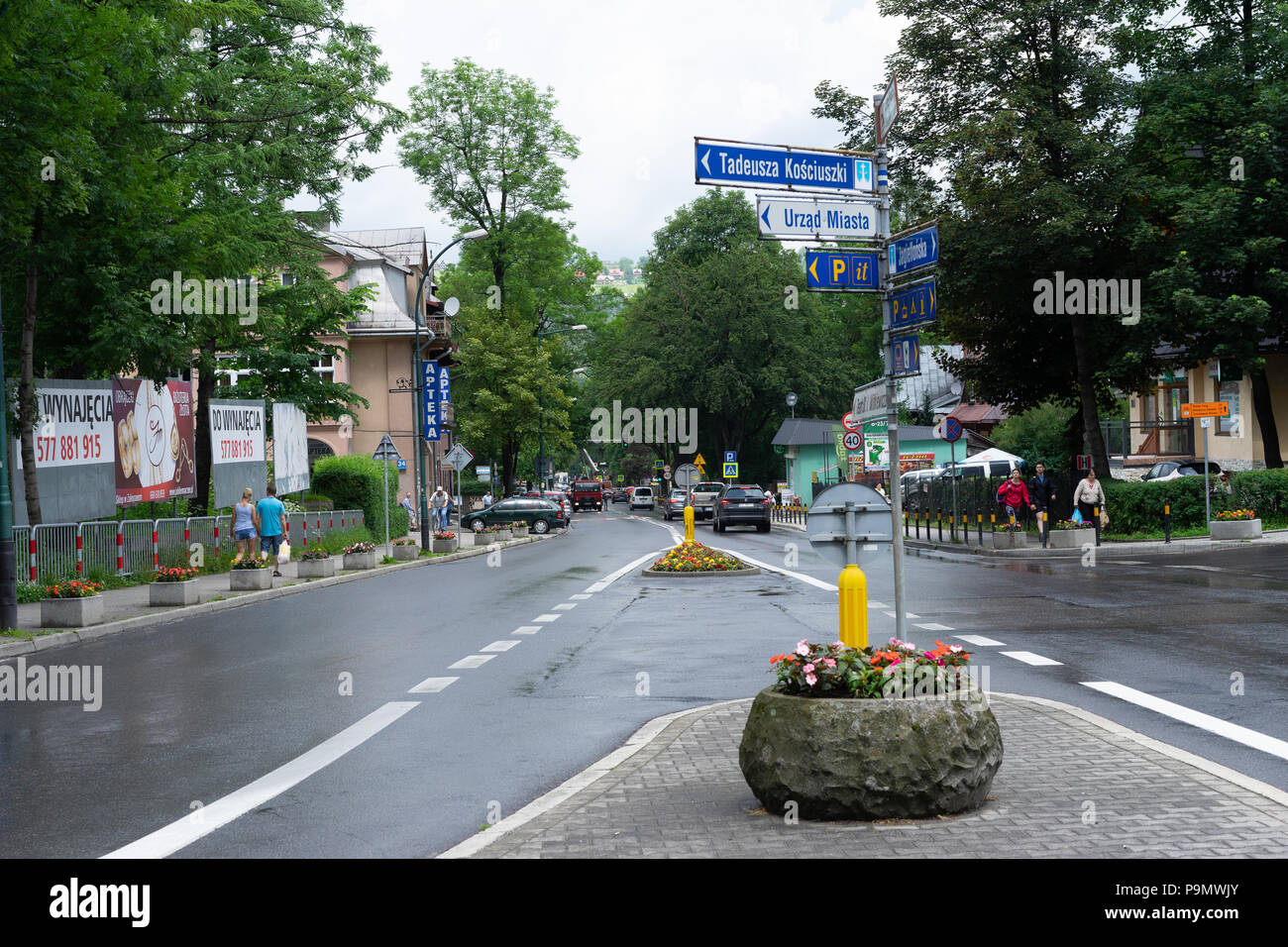 Main road going through Zakopane, Southern Poland, Europe. Stock Photo