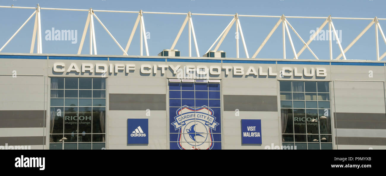Exterior of the Cardiff City Football Club stadium in Leckwith on the outskirts of Cardiff. The club was promoted to the FA Premier League in 2018. Stock Photo