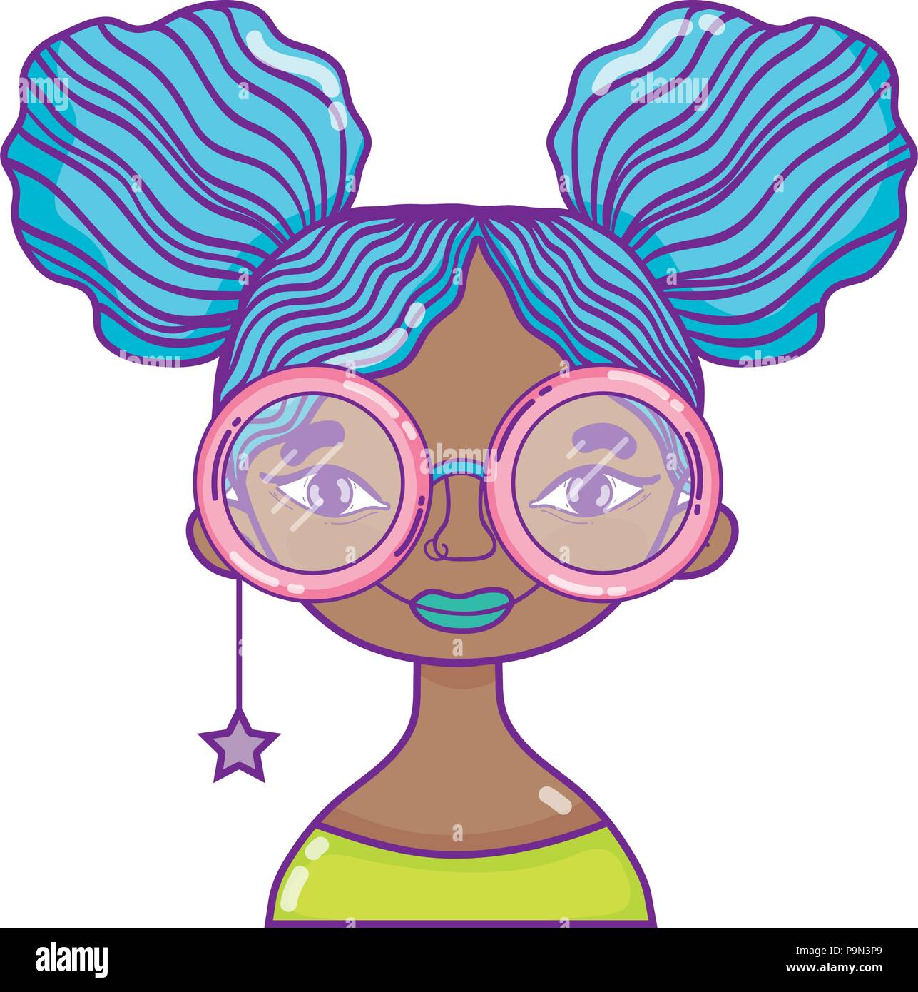 woman hairstyle with glasses and star earring Stock Vector