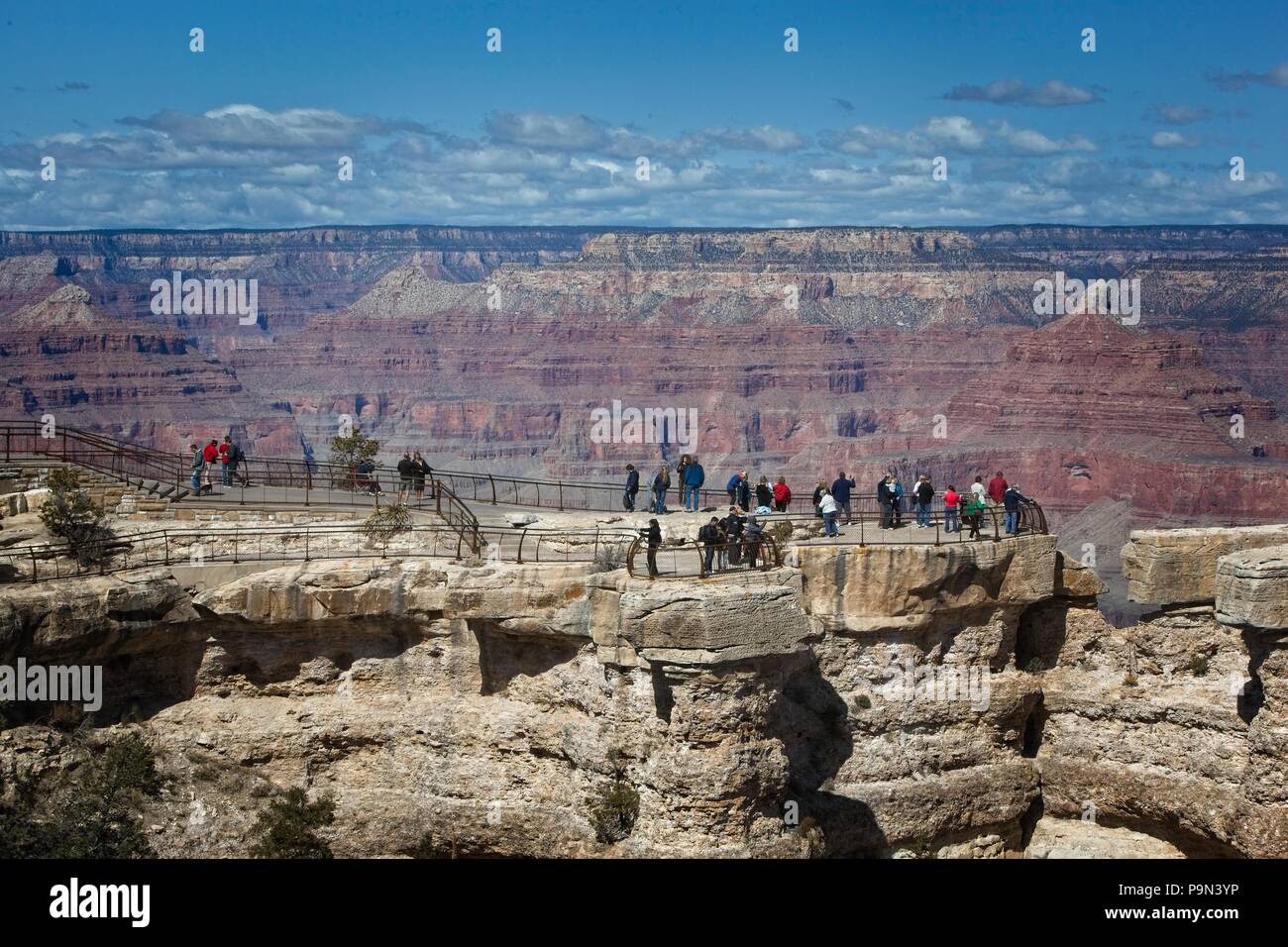 Tourists congregate on the south rim of the Grand Canyon. Grand Canyon national Park Arizona Stock Photo