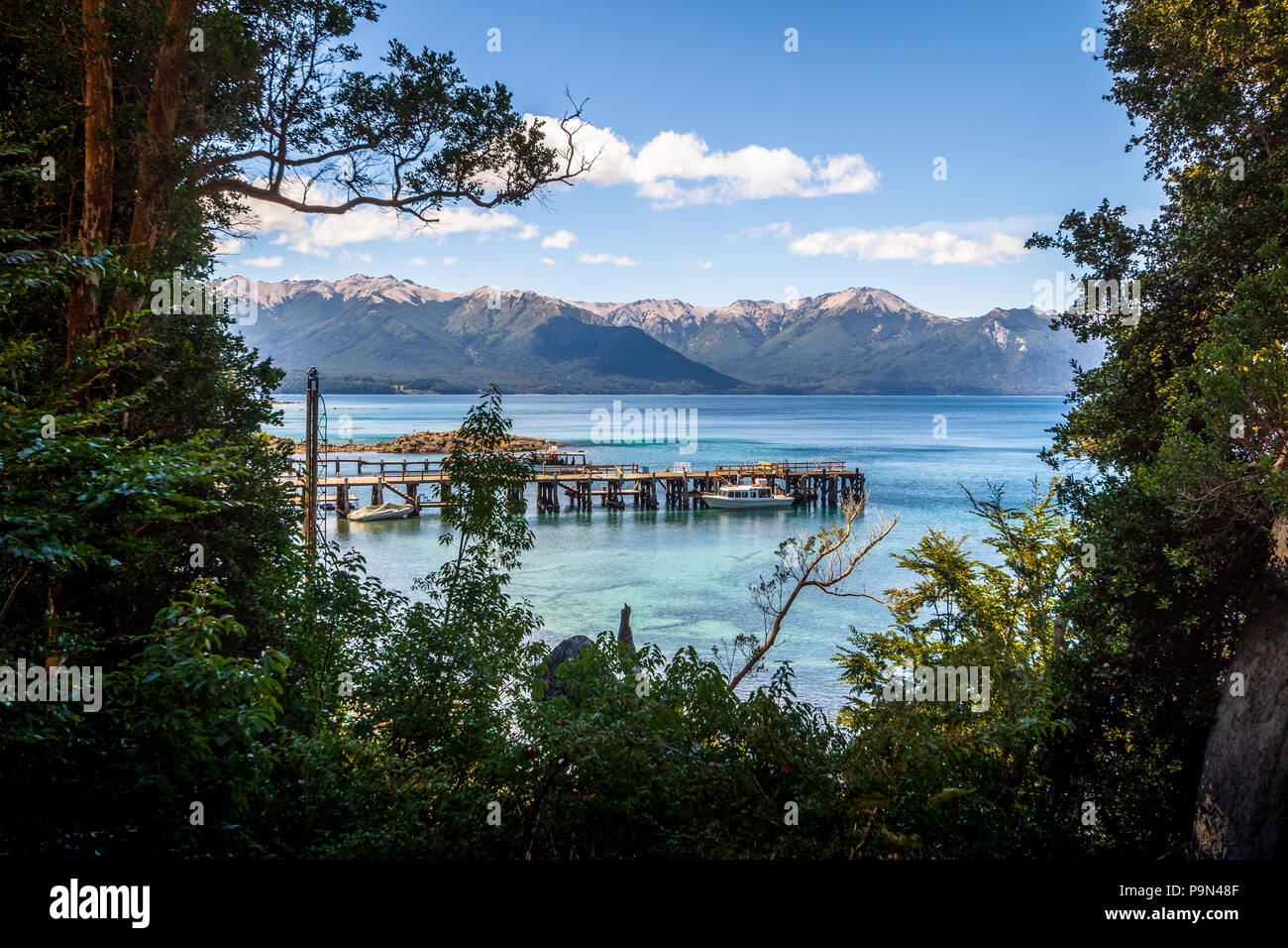 Pier at Arrayanes National Park - Villa La Angostura, Patagonia, Argentina Stock Photo