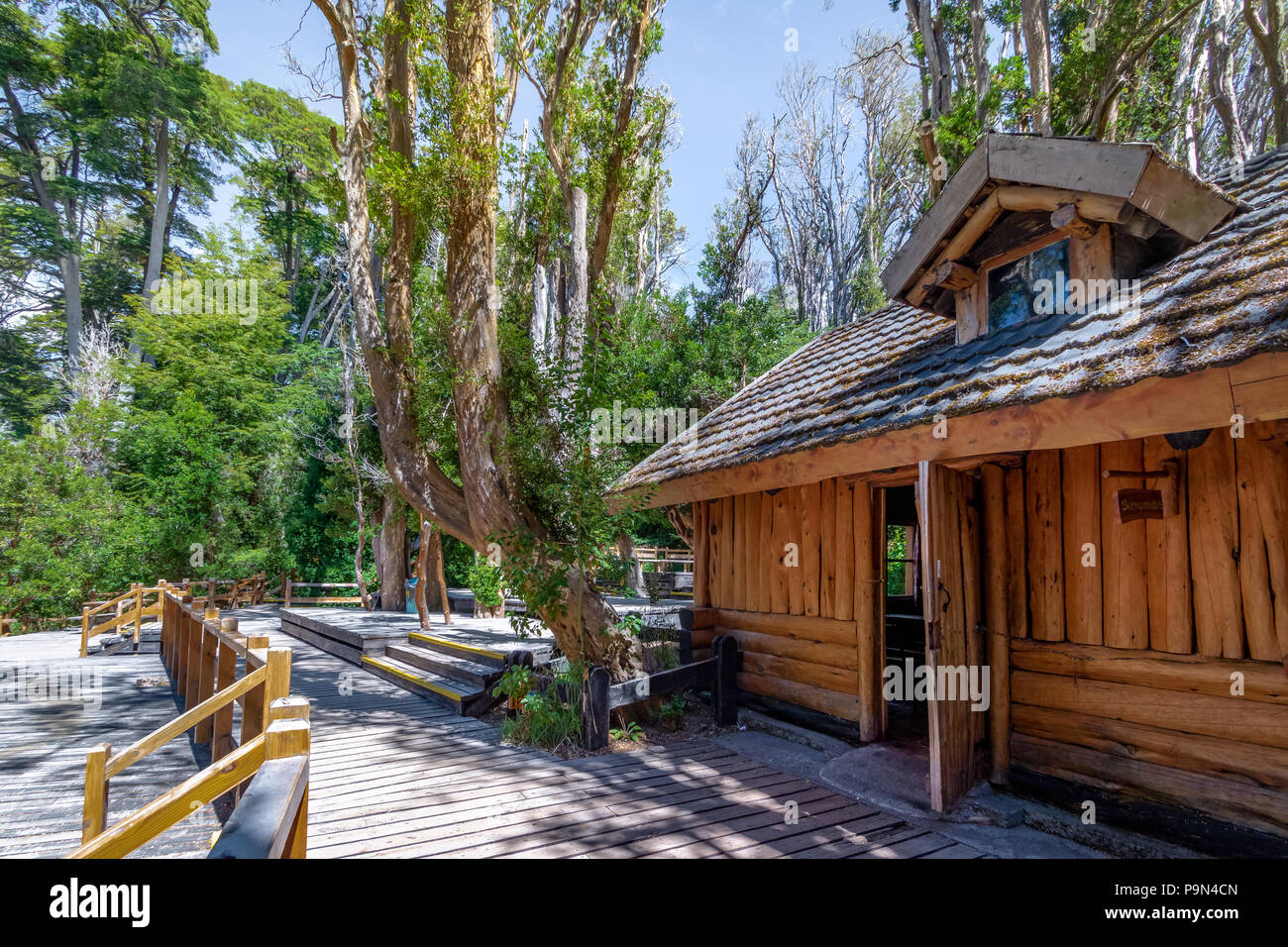 Wooden Tea House at Arrayanes National Park - Villa La Angostura, Patagonia, Argentina Stock Photo