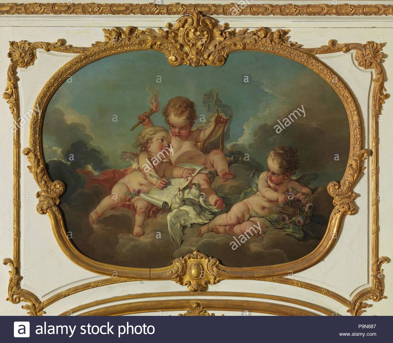 Allegory of Lyric Poetry, 1753, Oil on canvas, Irregular, 45 1/4 x 62 3/4 in. (114.9 x 159.4 cm), Paintings, François Boucher (French, Paris 1703–1770 ...