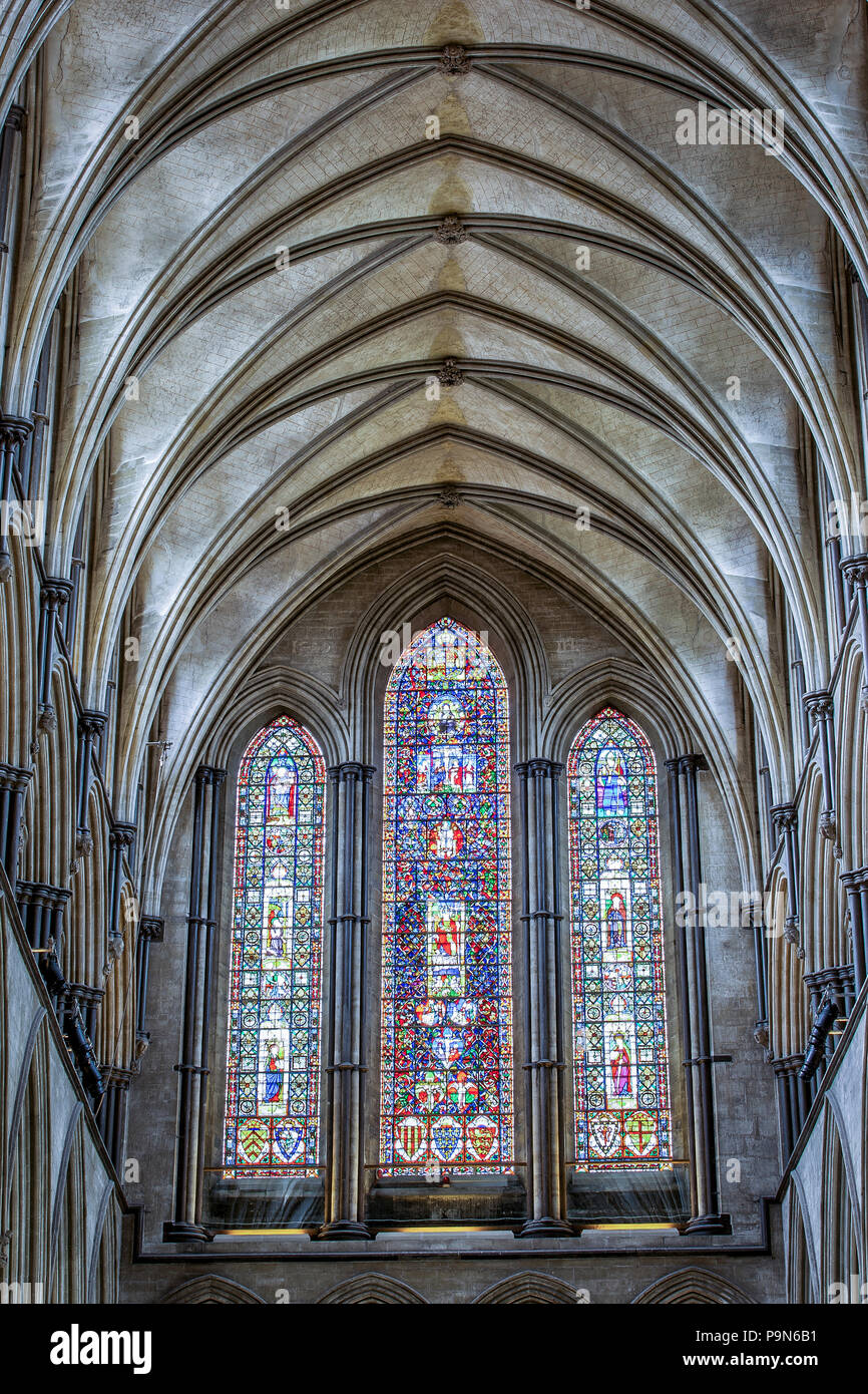 Stained Glass Windows and Arches at Salisbury Cathedral Stock Photo Alamy