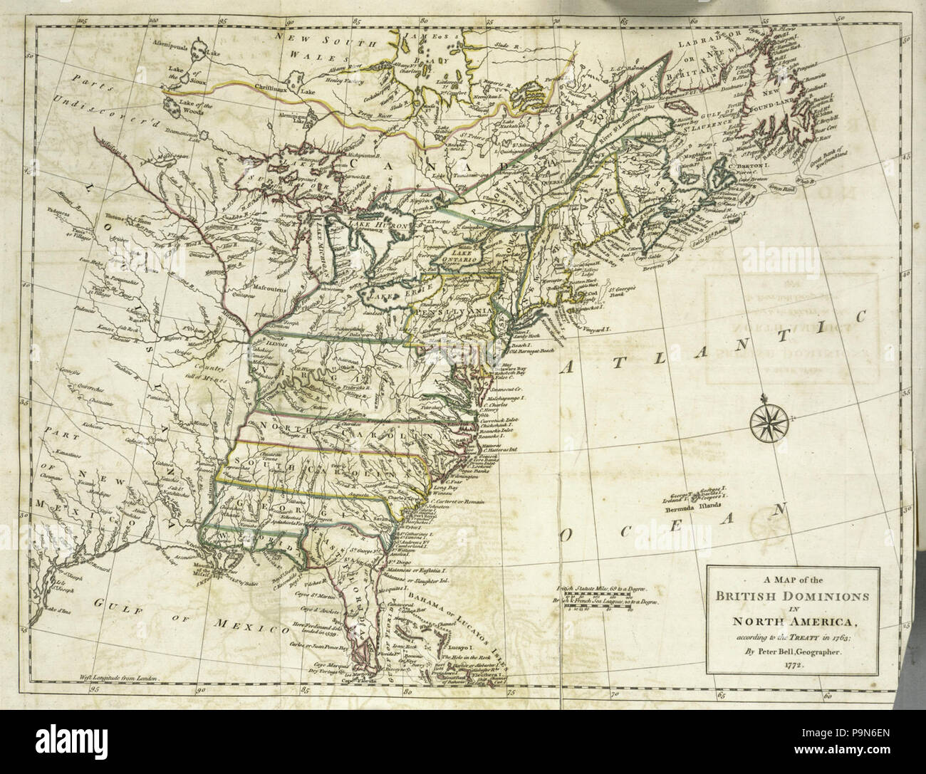 A map of the British dominions in North America, according to the Treaty in 1763 Stock Photo