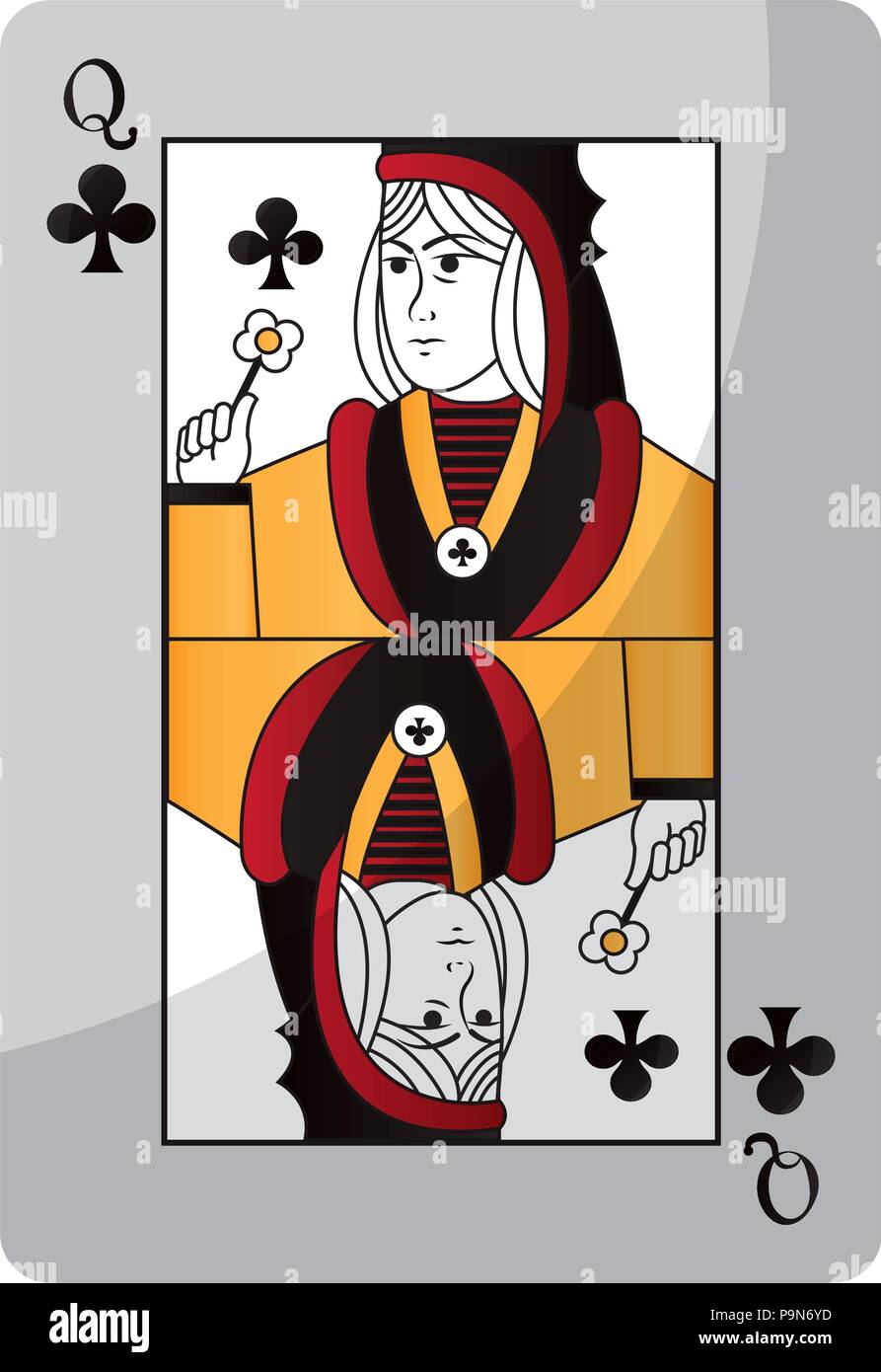 queen clubs card casino game Stock Vector