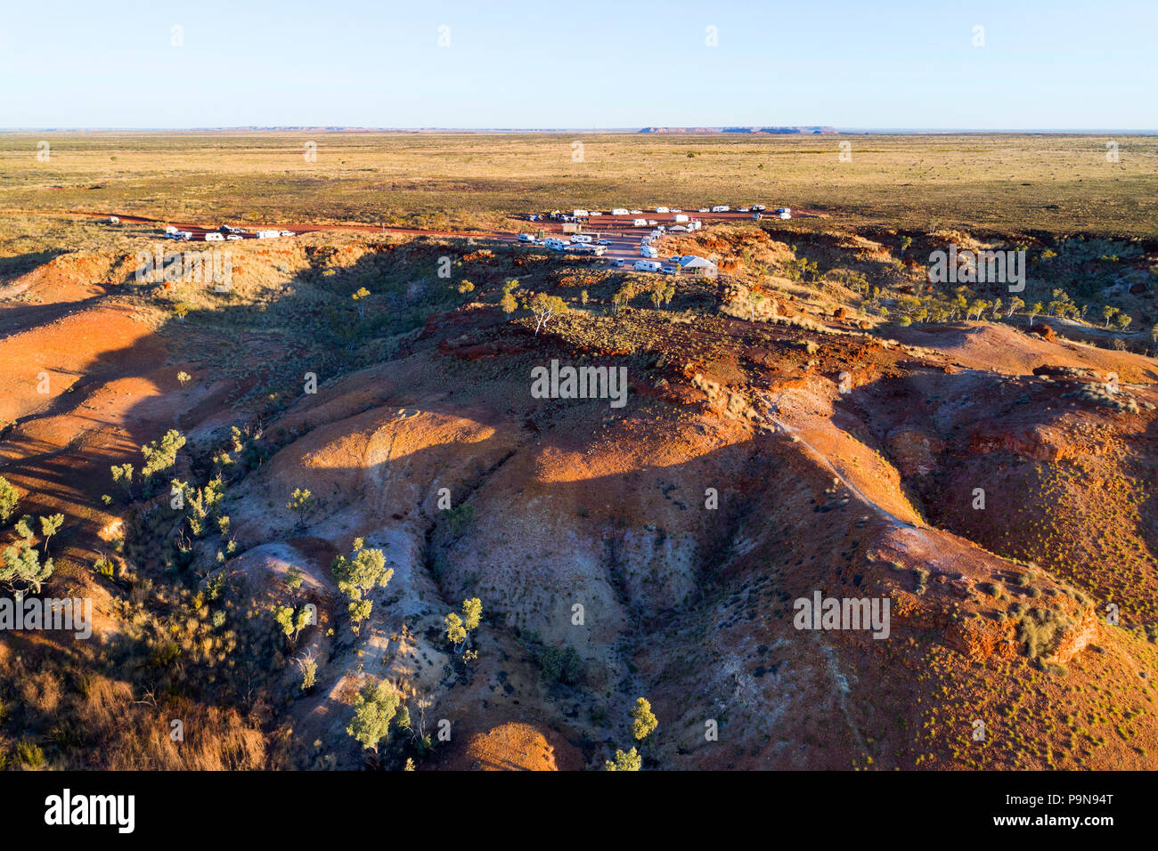 Aerial view of Caravan camping area in the Australian outback