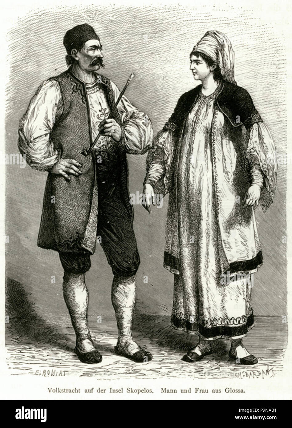 326 Volkstracht auf der Insel Skopelos Mann und Frau aus Glossa - Schweiger Lerchenfeld Amand (freiherr Von) - 1887 Stock Photo