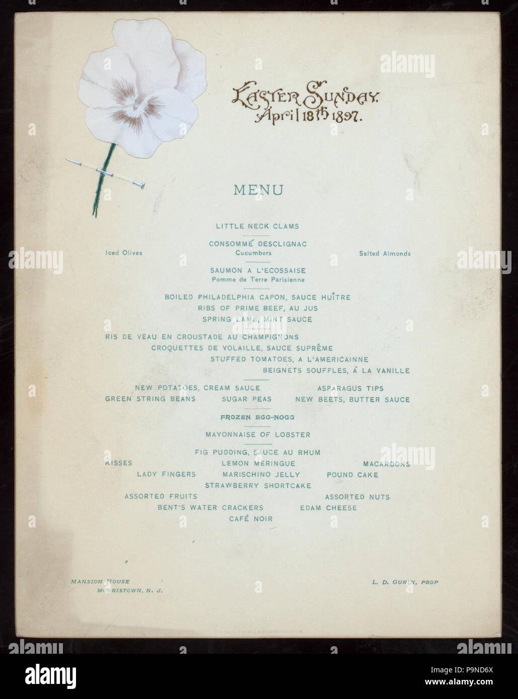 600 EASTER SUNDAY DINNER (held by) MANSION HOUSE (at) &amp;quot;MORRISTOWN, NJ ...