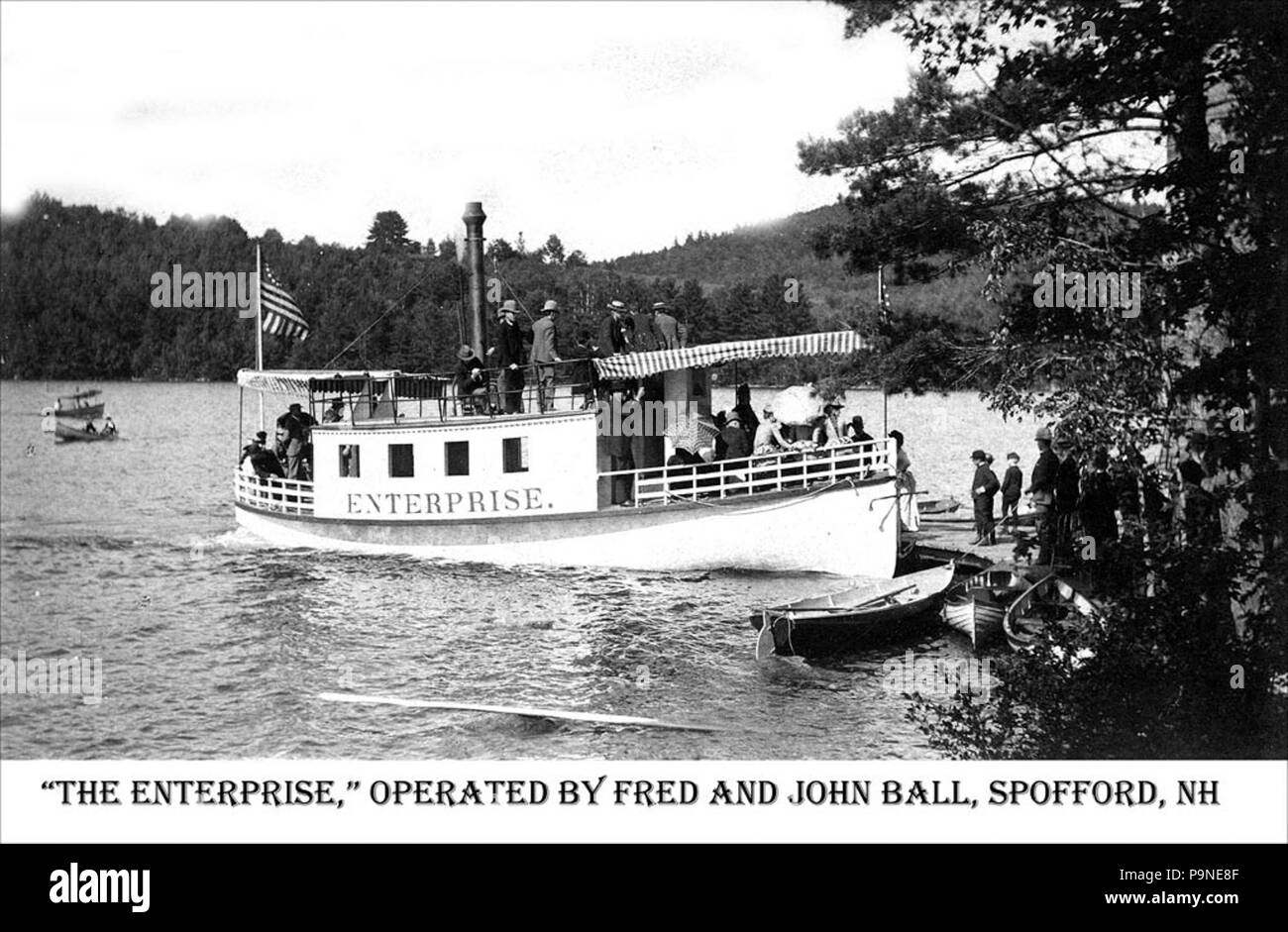 . English: Photograph of 'The Enterprise', operated by Fred and John Ball, in Spofford Lake, NH. HS515-P6748 . scanned 31 March 2010 created between 1870 and 1889 6 &quot;The Enterprise&quot; in Spofford Lake, New Hampshire (4748502905) Stock Photo