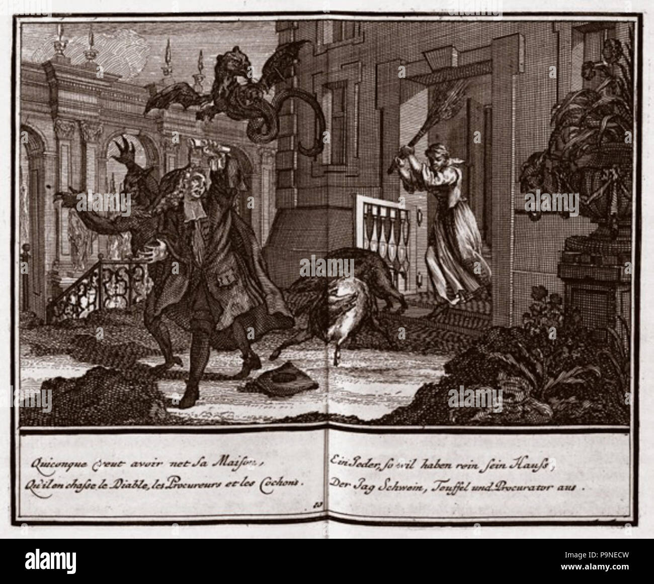 8 (10.) Ďábel, prase a prokurátor, ilustrace z knihy Litis abusus, 1726  Stock Photo - Alamy