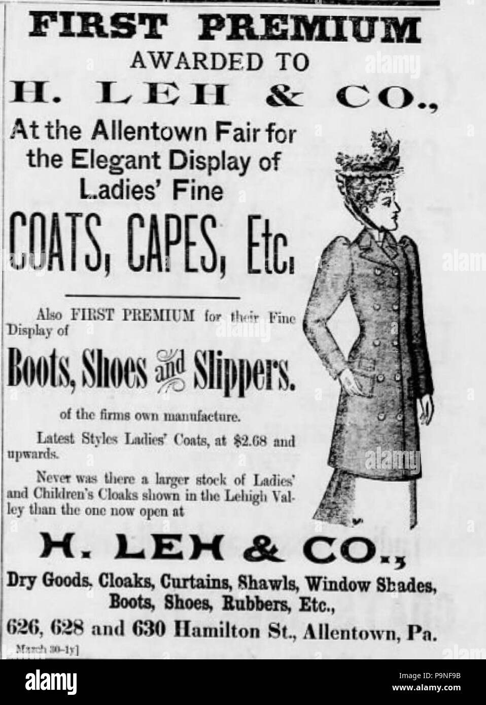 22 1892 H Leh & Company Newspaper Ad Allentown PA Stock Photo Alamy