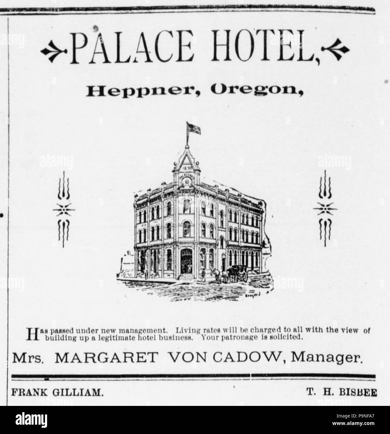 22 1892 Palace Hotel Advertisement Heppner Oregon Stock Photo Alamy