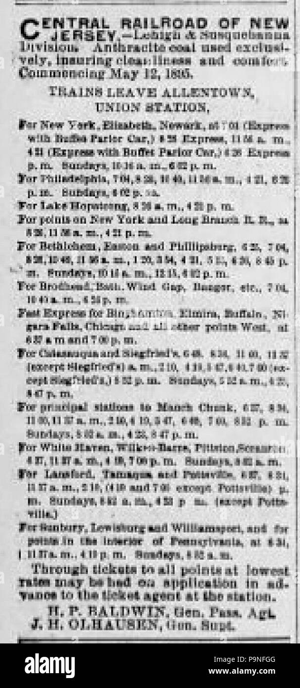 23 1895 Central Railroad of New Jersey Newspaper Ad Allentown PA