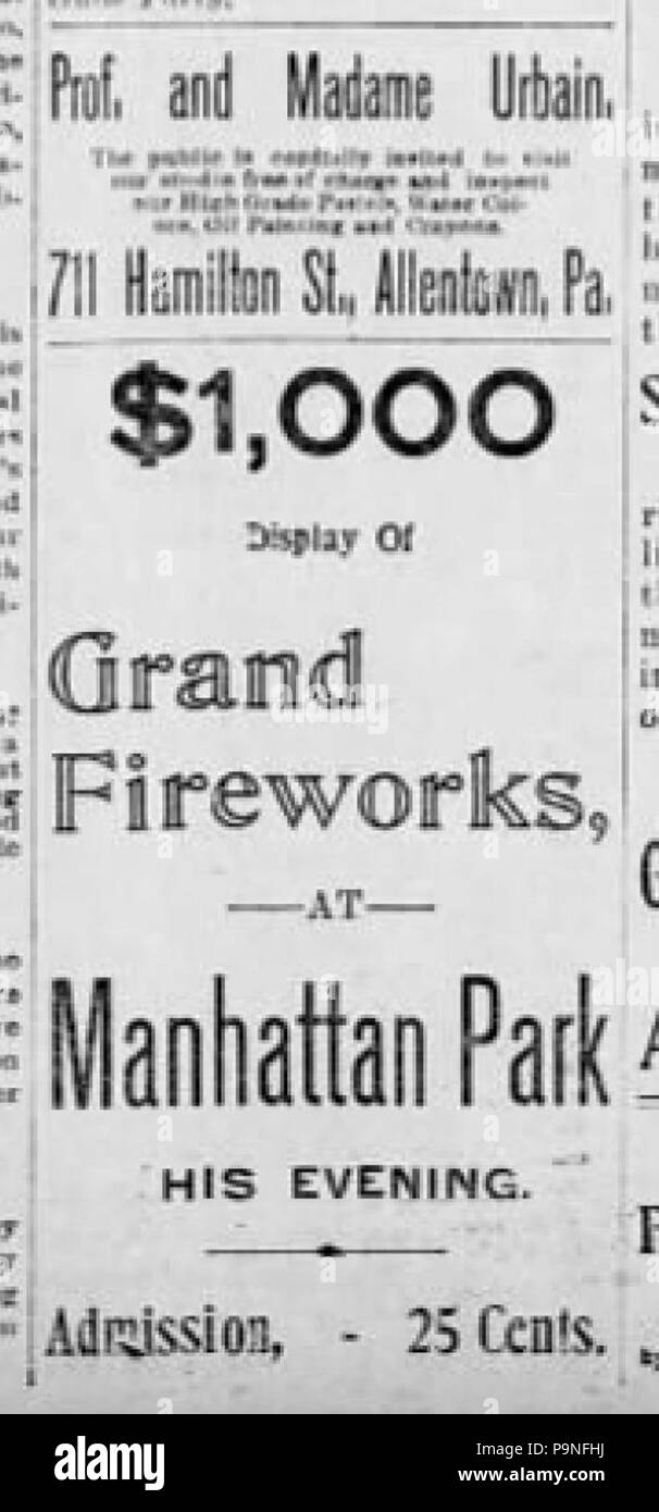 23 1895 Manhattan Park Newspaper Ad Allentown PA Stock Photo Alamy