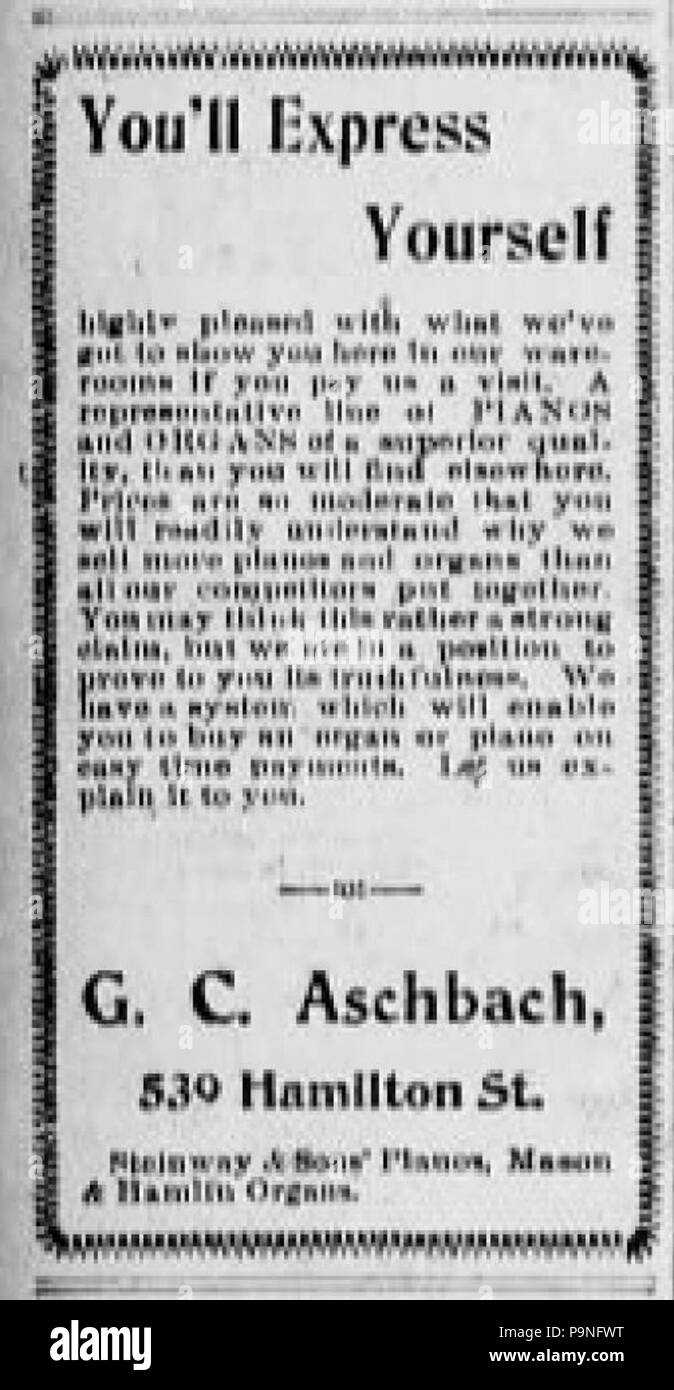 24 1898 - G C Aschbach Newspaper Ad Stock Photo