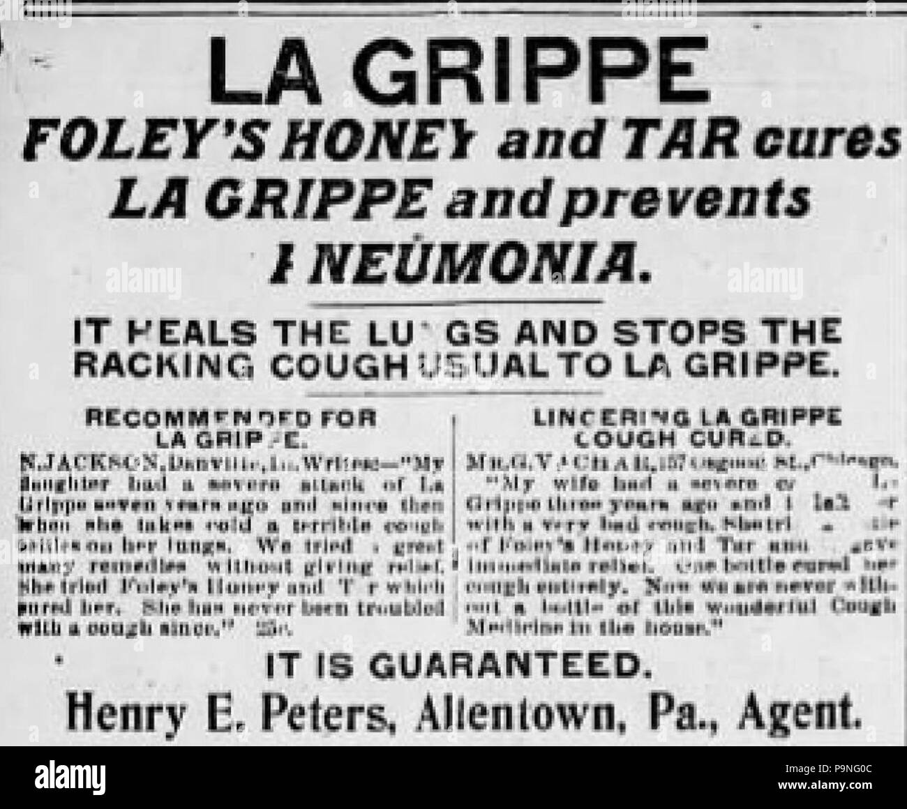 24 1899 - Henry E Peters Newspaper Ad Allentown PA Stock Photo