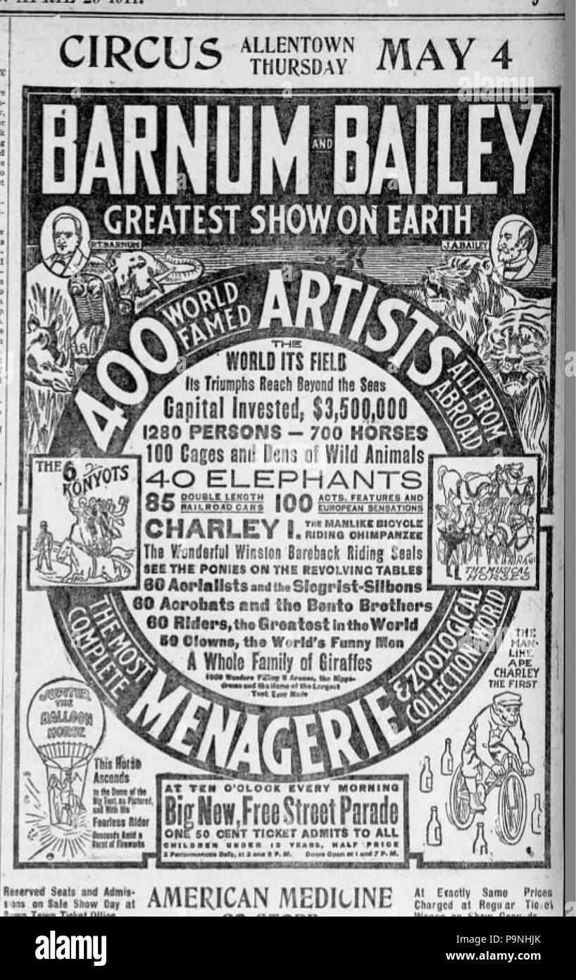 31 1911 Barnum & Bailey Circus Newspaper Ad Stock Photo Alamy
