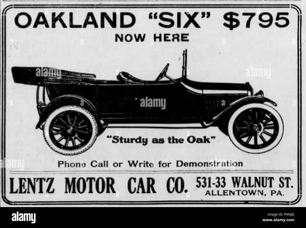 34 1915 Lentz Motor Car Company Newspaper Ad Allentown PA Stock Photo