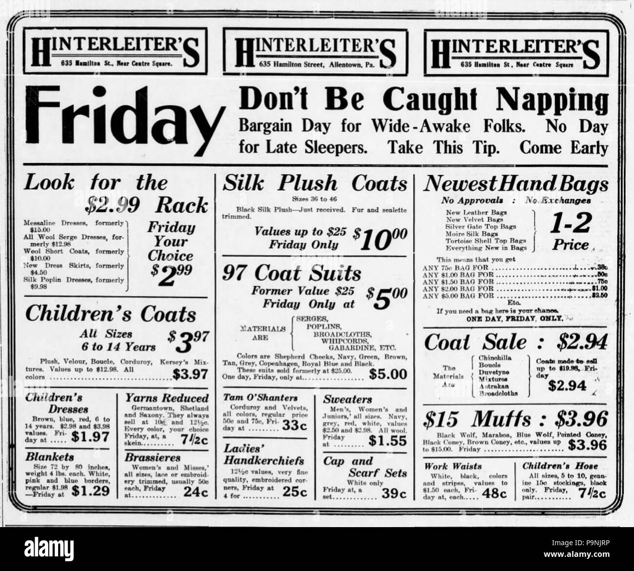 35 1916 Hinterleiters Department Store Newspaper Ad Allentown PA Stock Photo Alamy
