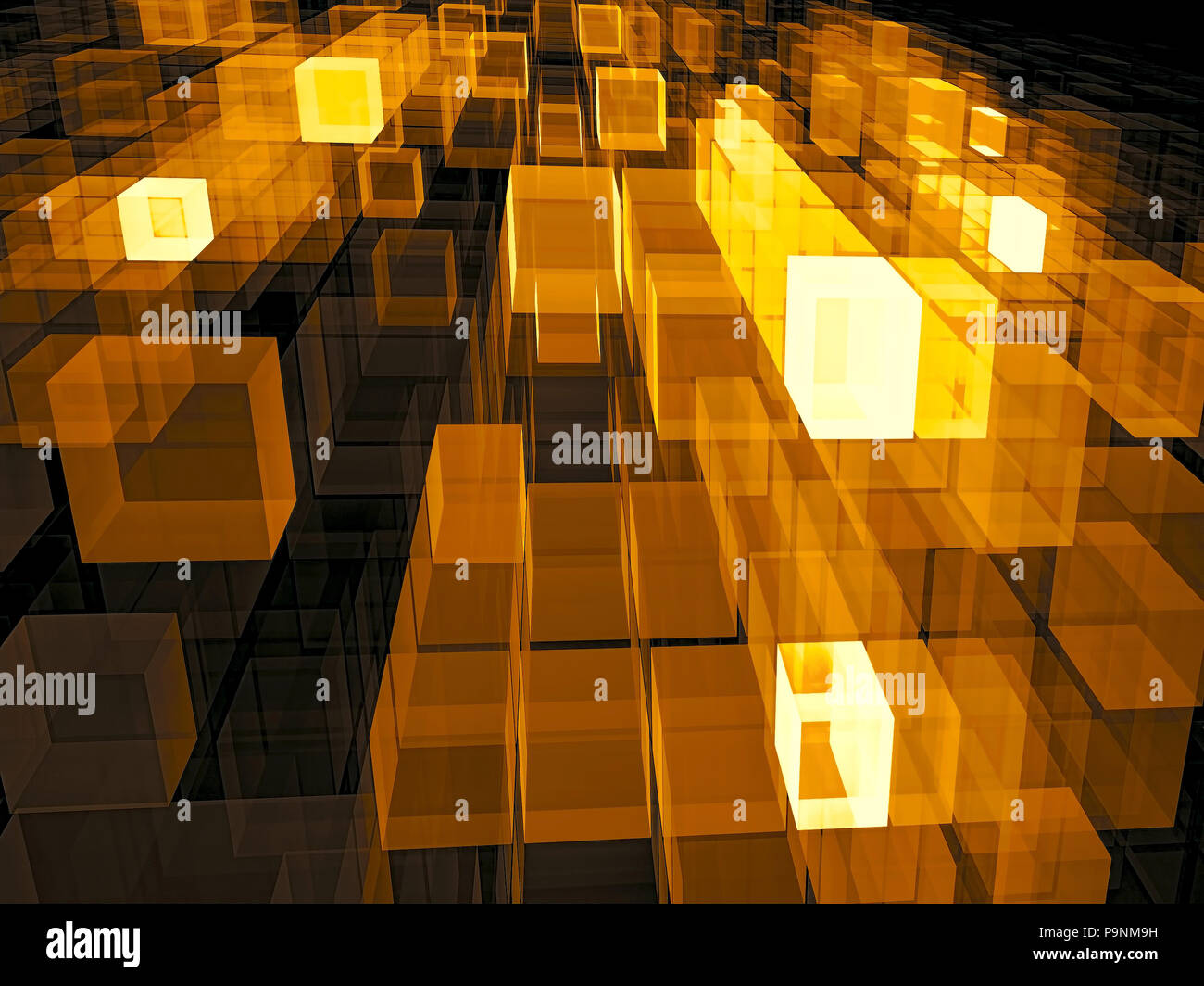 Flying 3d golden cubes hi-res stock photography and images - Alamy