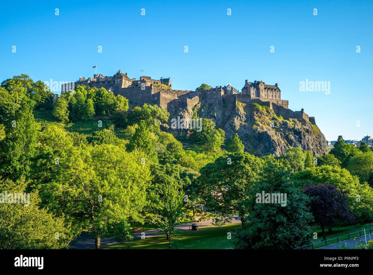 Edinburgh Castle under a clear sky in scotland Stock Photo
