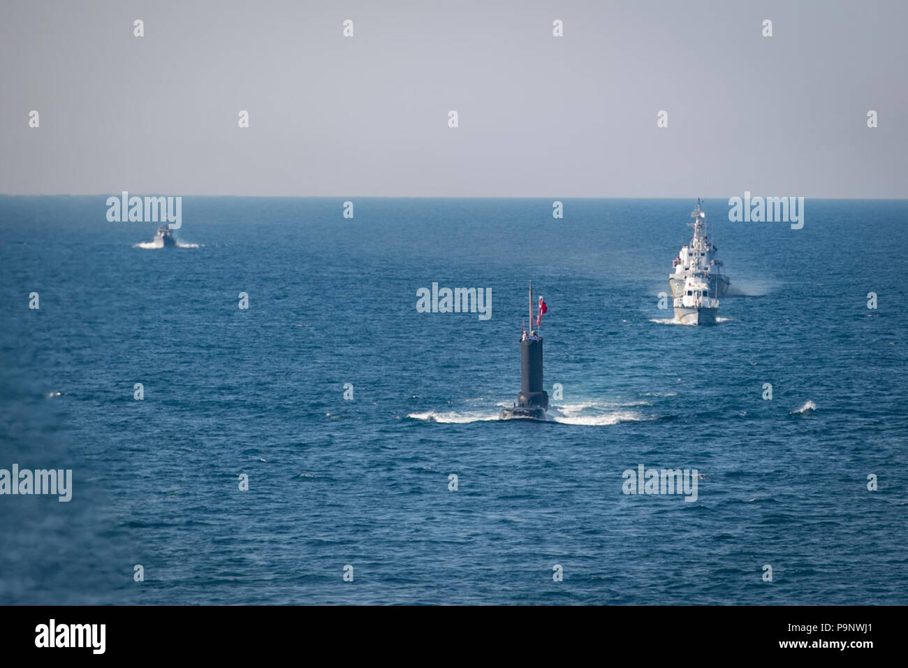 180713-N-JI086-111  BLACK SEA (July 13, 2018) Participating countries sail in formation in the Black Sea during exercise Sea Breeze 2018, July 13, 2018. Sea Breeze is a U.S. and Ukraine co-hosted multinational maritime exercise held in the Black Sea and is designed to enhance interoperability of participating nations and strengthen maritime security within the region. (U.S. Navy photo by Mass Communication Specialist 2nd Class Ford Williams/Released) Stock Photo