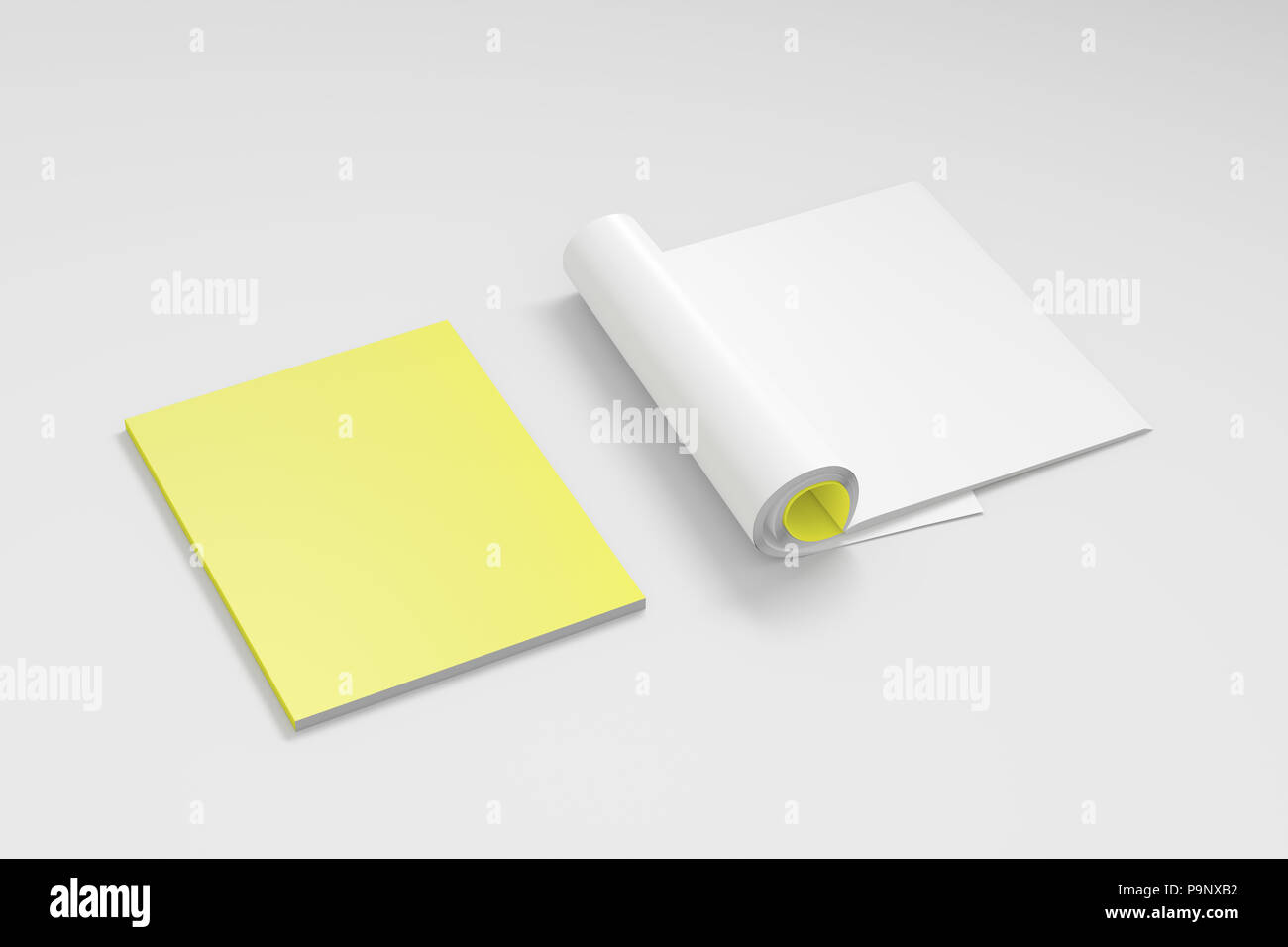 Yellow Magazine File Blank yellow magazine with glossy paper on white background. Open and ...