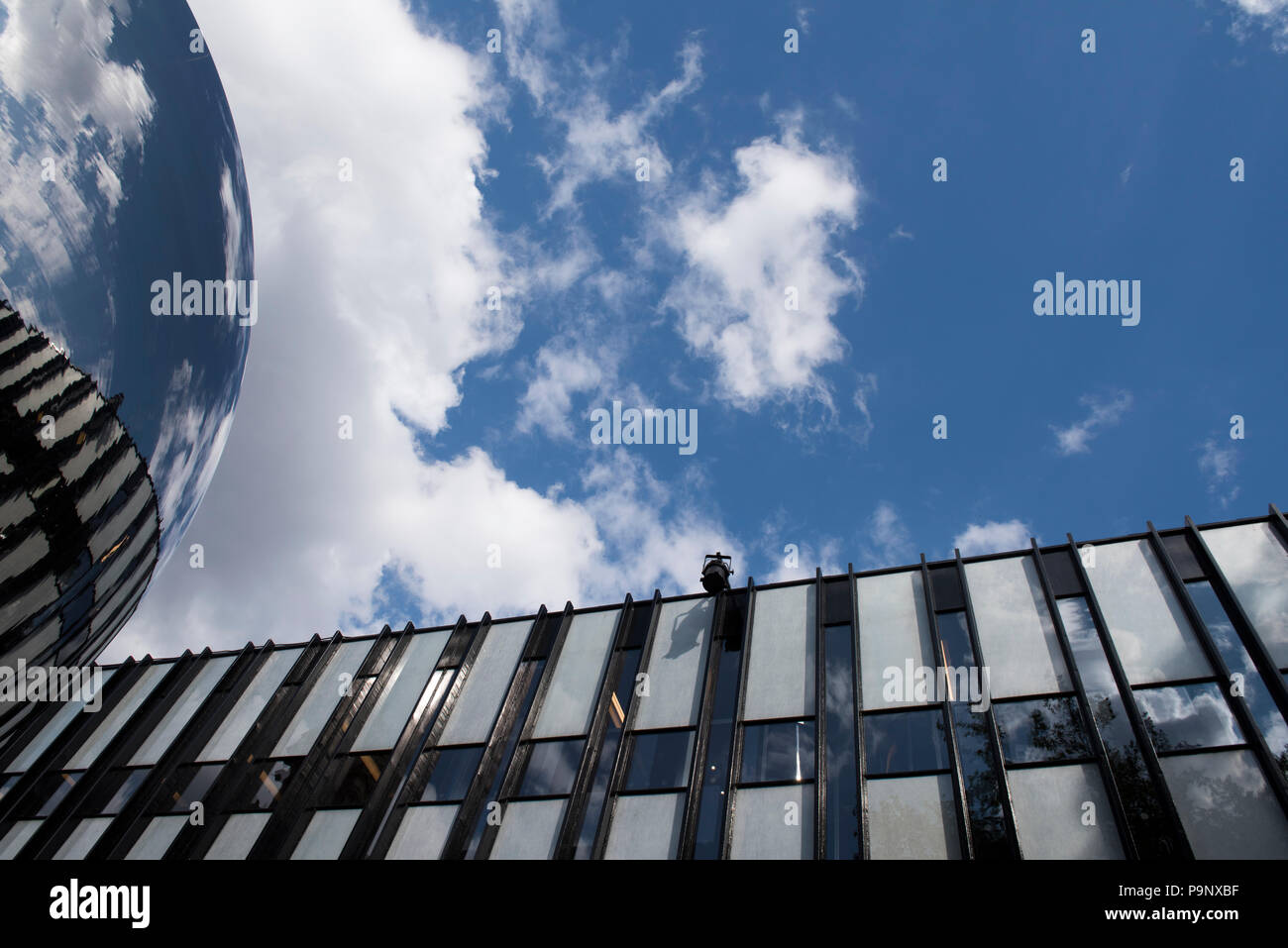 Clouds reflected in the Sky Mirror at Nottingham Playhouse, Nottingham City Nottinghamshire England UK Stock Photo