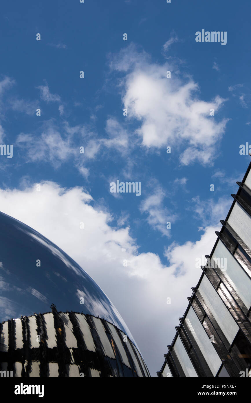 Clouds reflected in the Sky Mirror at Nottingham Playhouse, Nottingham City Nottinghamshire England UK Stock Photo