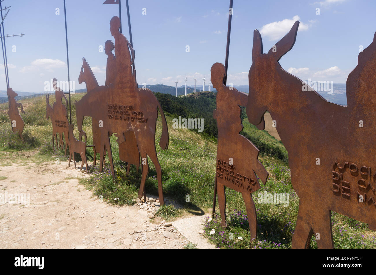 Zizur Mayor, Spain (9th July 2018) - The monument to the pilgrims on the Alto del perdon between Pamplona and Ponte la Reina Stock Photo
