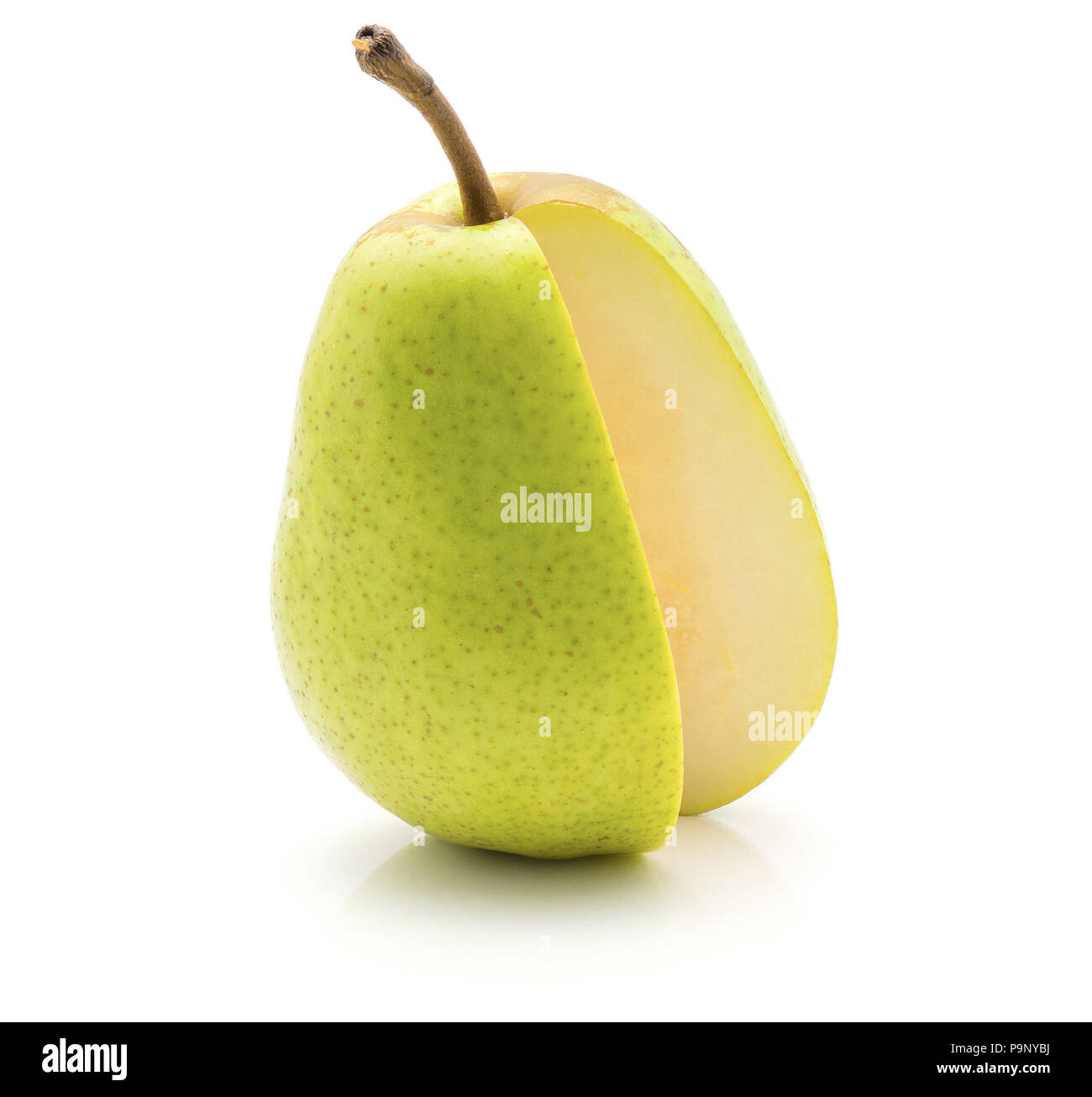 Open green pear isolated on white background Stock Photo - Alamy