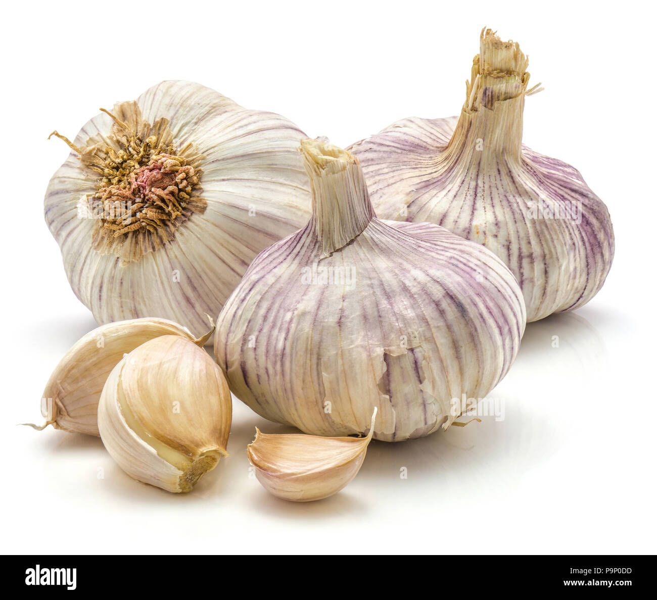Three garlic bulbs and cloves isolated on white background Stock Photo ...