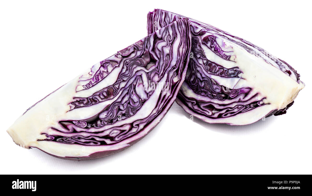 Sliced two quarters of purple cabbage isolated on white background ...