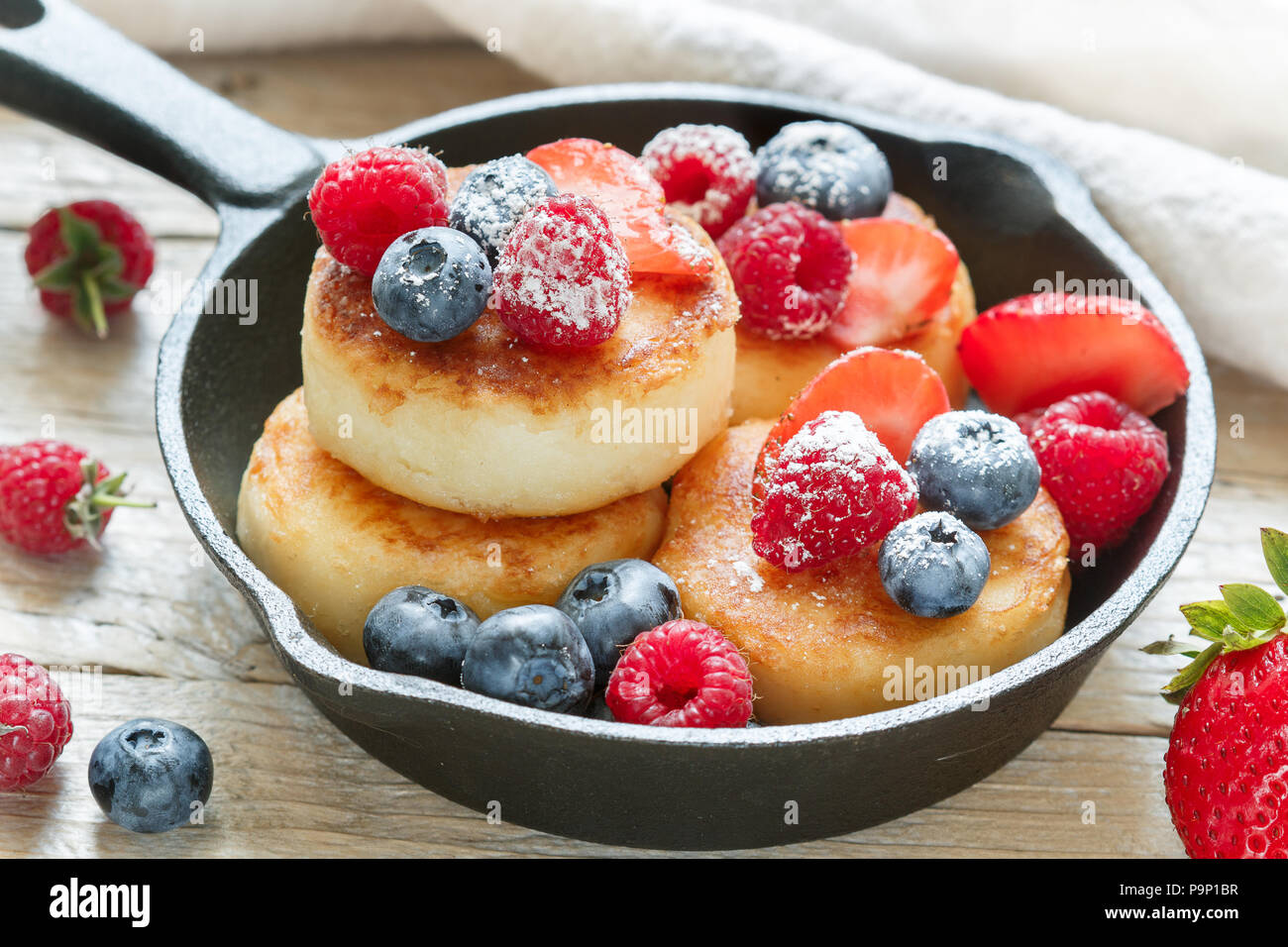 Cottage Cheese Pancakes Syrniki Curd Fritters With Fresh Berries