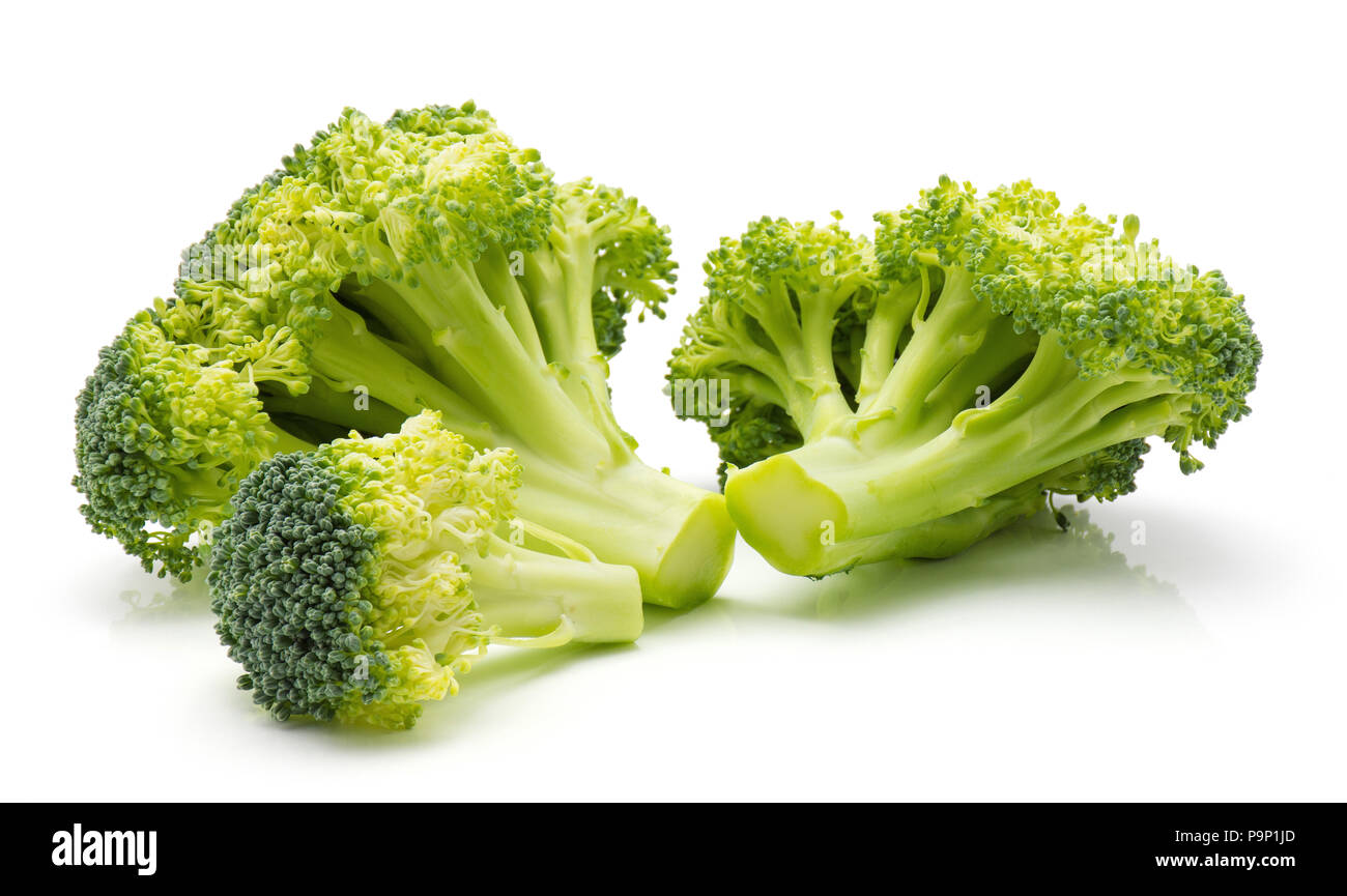 Fresh broccoli isolated on white background three pieces Stock Photo