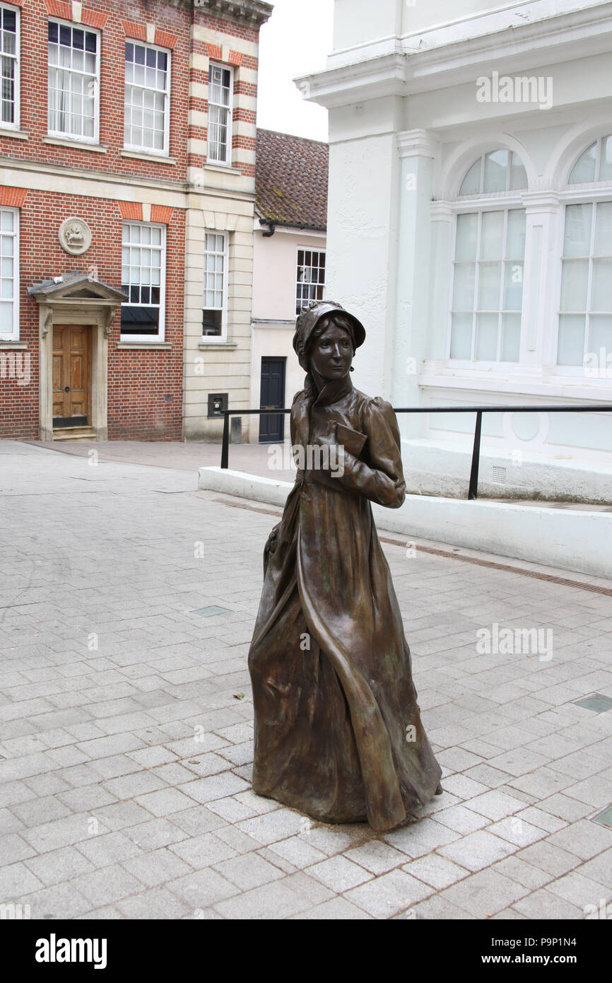 A statue of Jane Eyre at The Willis Museum, Basingstoke, Hampshire, England. Stock Photo
