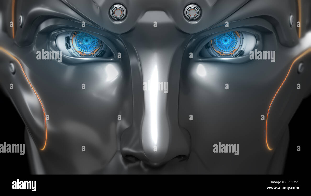 Robot eyes closeup details. Cybernetic futuristic conceptual design. 3d render Stock Photo