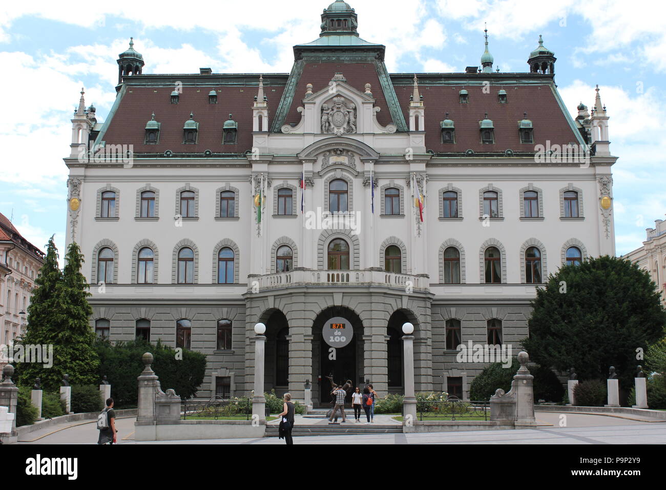 The university of Ljubljana at the center near the Congress Square. Stock Photo