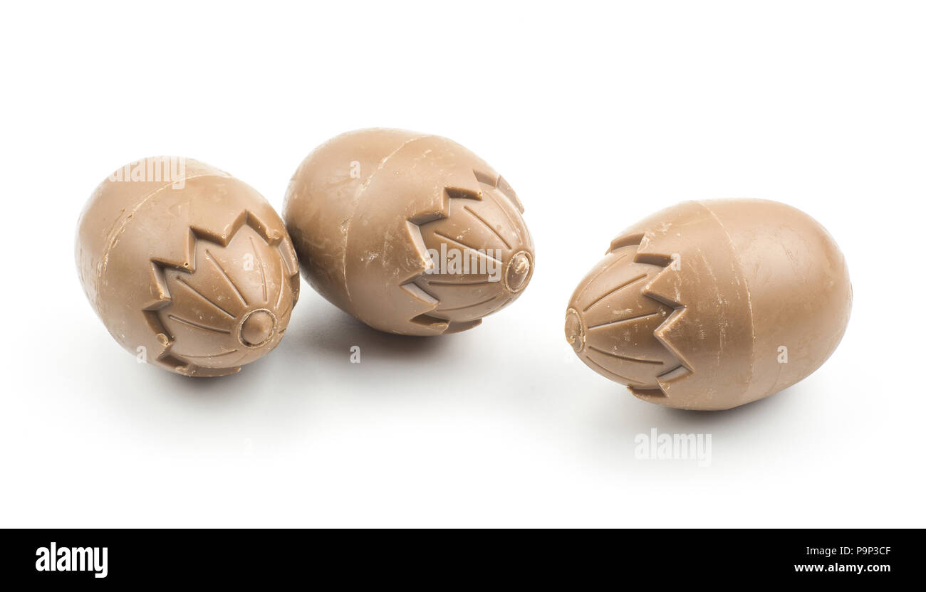 Three chocolate eggs isolated on white background Stock Photo