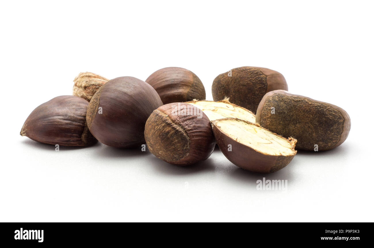 European chestnuts Spanish edible stack isolated on white background