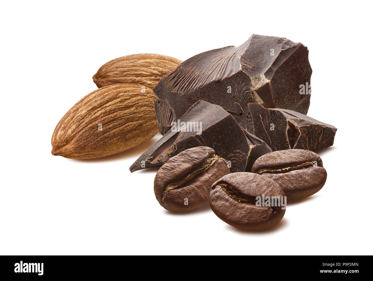 Almond Chocolate Mocha Coffee Beans Isolated On White Background Almond Chocolate Mocha Coffee Beans Isolated On White Background