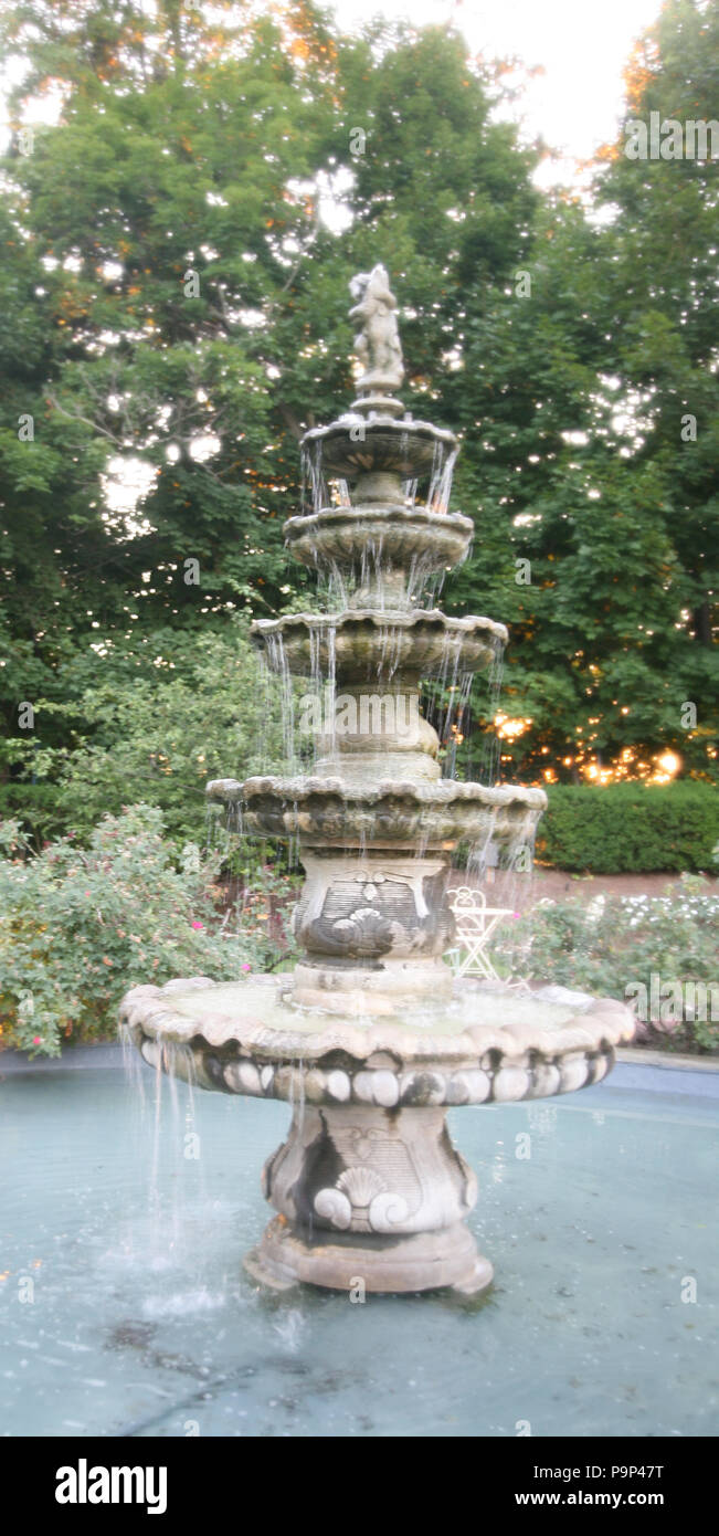USA, West Orange, New Jersey, a layered  water fountain sculpture. Stock Photo