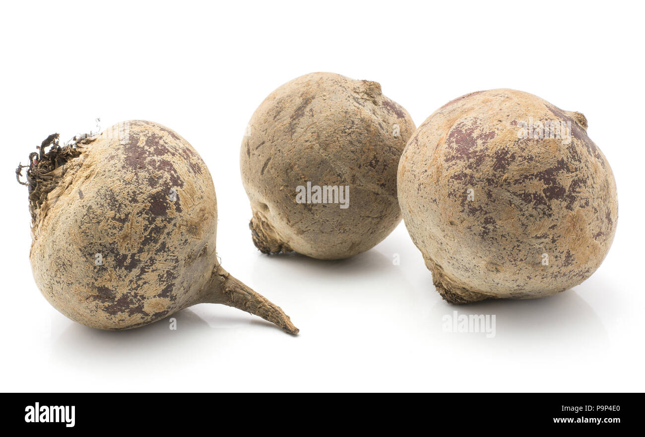 Beetroot (raw red beet) bulbs isolated on white background three bulbs Stock Photo