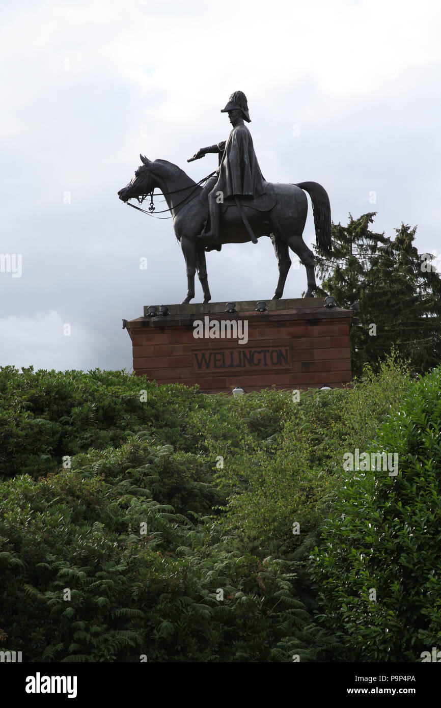 Equestrian statue of the Duke of Wellington, Aldershot, England. Stock Photo
