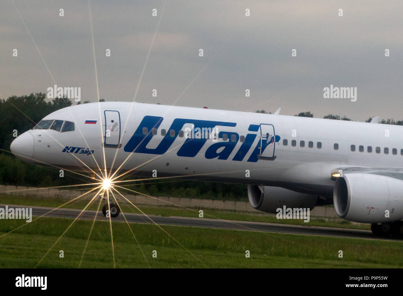 The Boeing-757 civil jet airplane of UTair Aviation seen on a taxiway of Domodedovo Airport, Moscow, Russia. Stock Photo