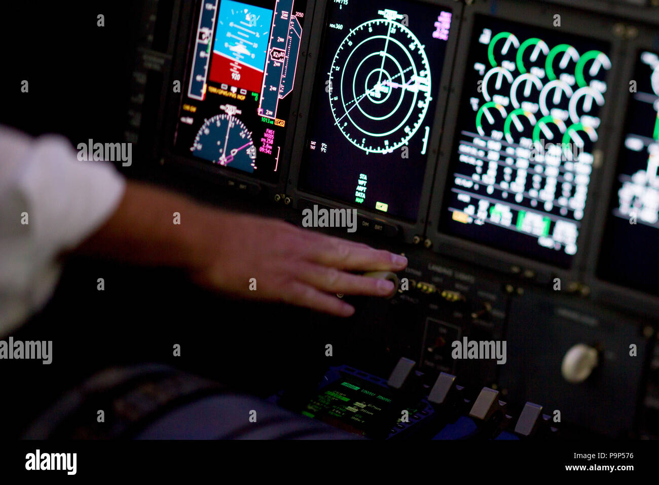 Jet aircraft simulator presented at Farnborough International Airshow, England Stock Photo
