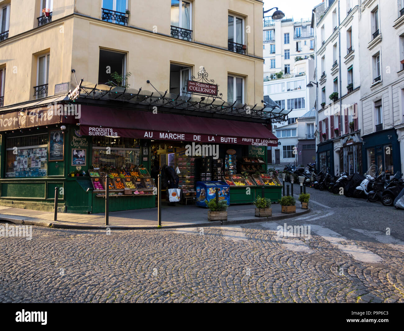 Grocery store "Au Marché de la Butte" in Montmartre that got famous because serving as set for "The Fabulous Destiny of Amélie Poulain" (called "Maiso Stock Photo