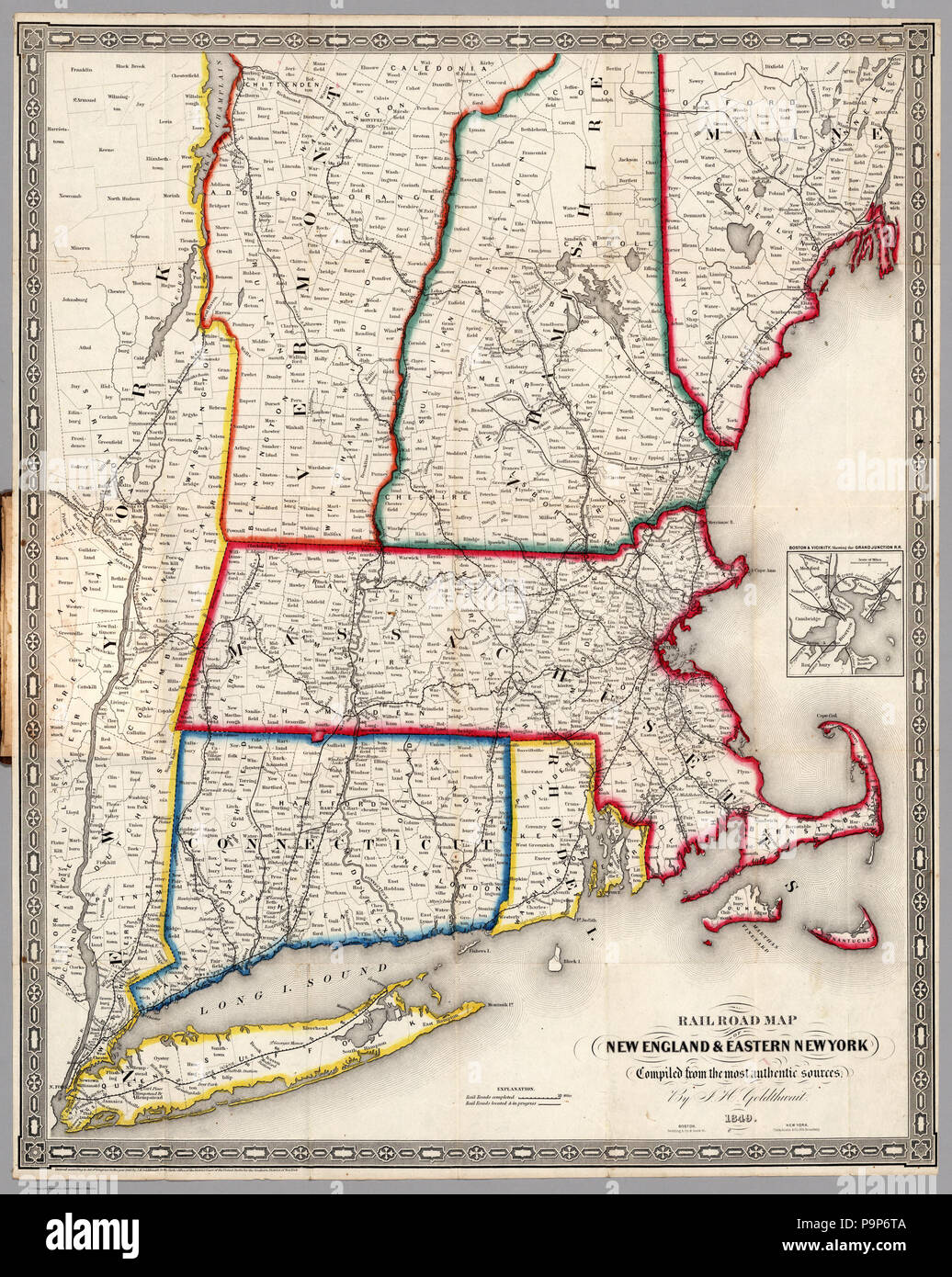 Map Of Eastern New York 19 1849 Railroad Map Of New England &Amp; Eastern New York Stock Photo -  Alamy